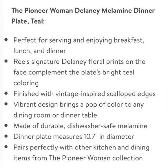 🌺 New The Pioneer Woman Delaney Teal Blue Melamine 10.7"D Dinner Plates, Qty 4 - Picture 2 of 8